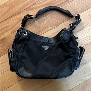 Prada Black Pebbled Leather Nylon Bag
